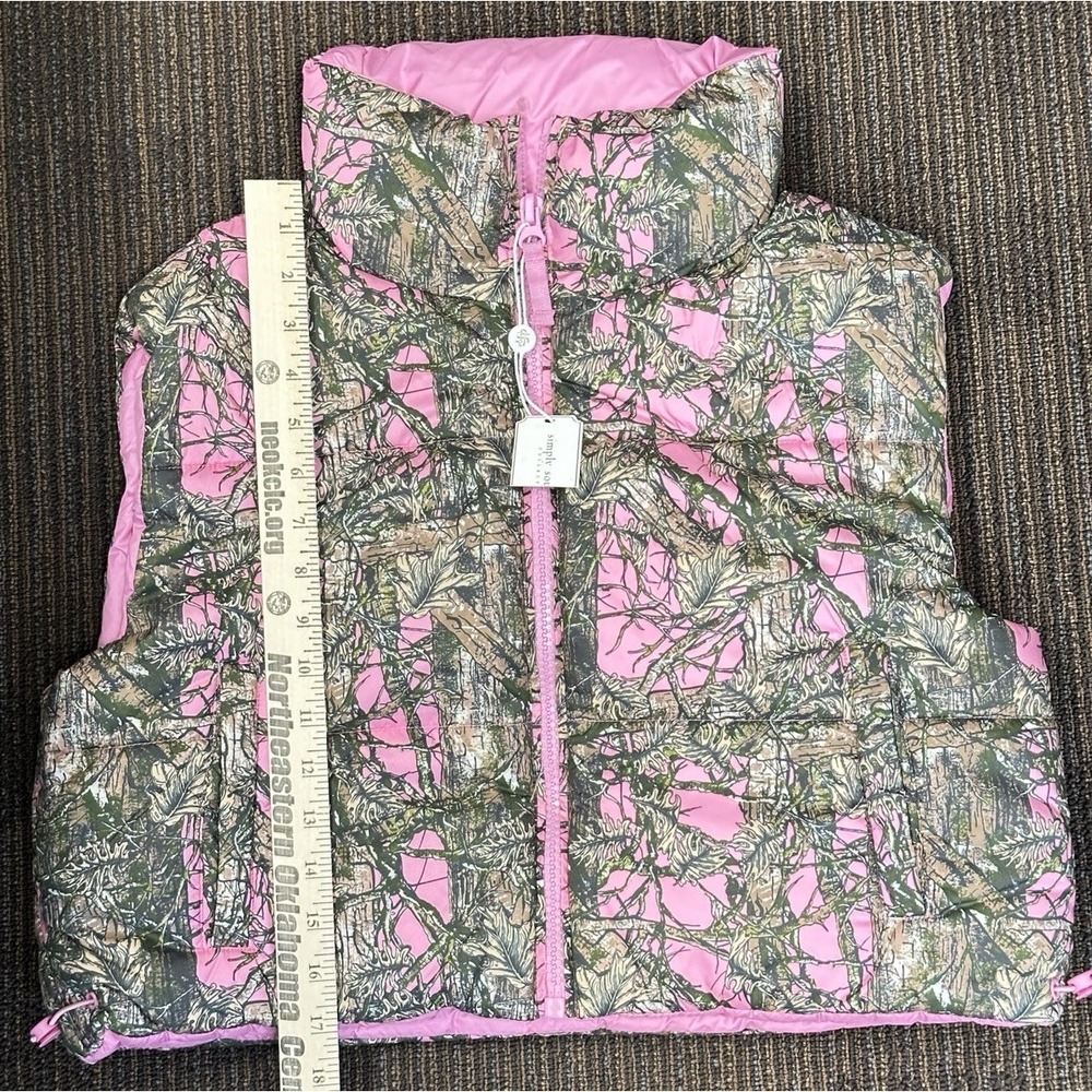 Simply Southern Short Camo Puffer Vest Pink Full Zip Sleeveless outdoor preppy
